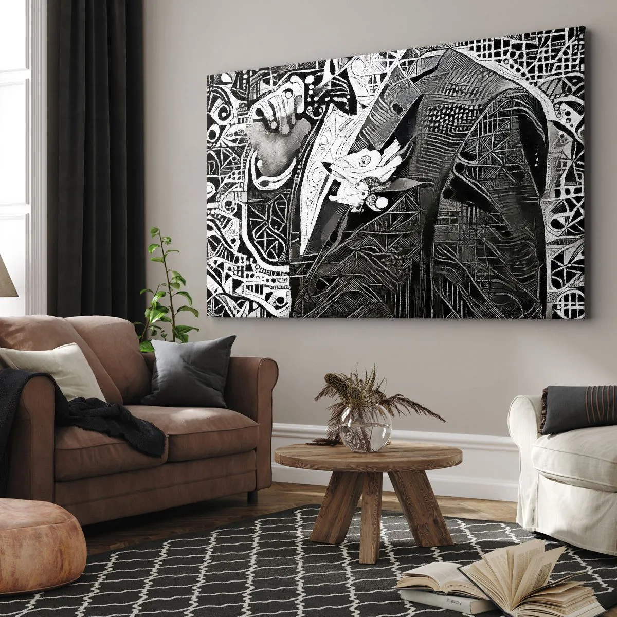 Canvas picture - Elegant abstraction of a man in a suit in black and white - 70x50cm - Elegant in Grey - Modern wall decoration for the living room and bedroom ARTTOR