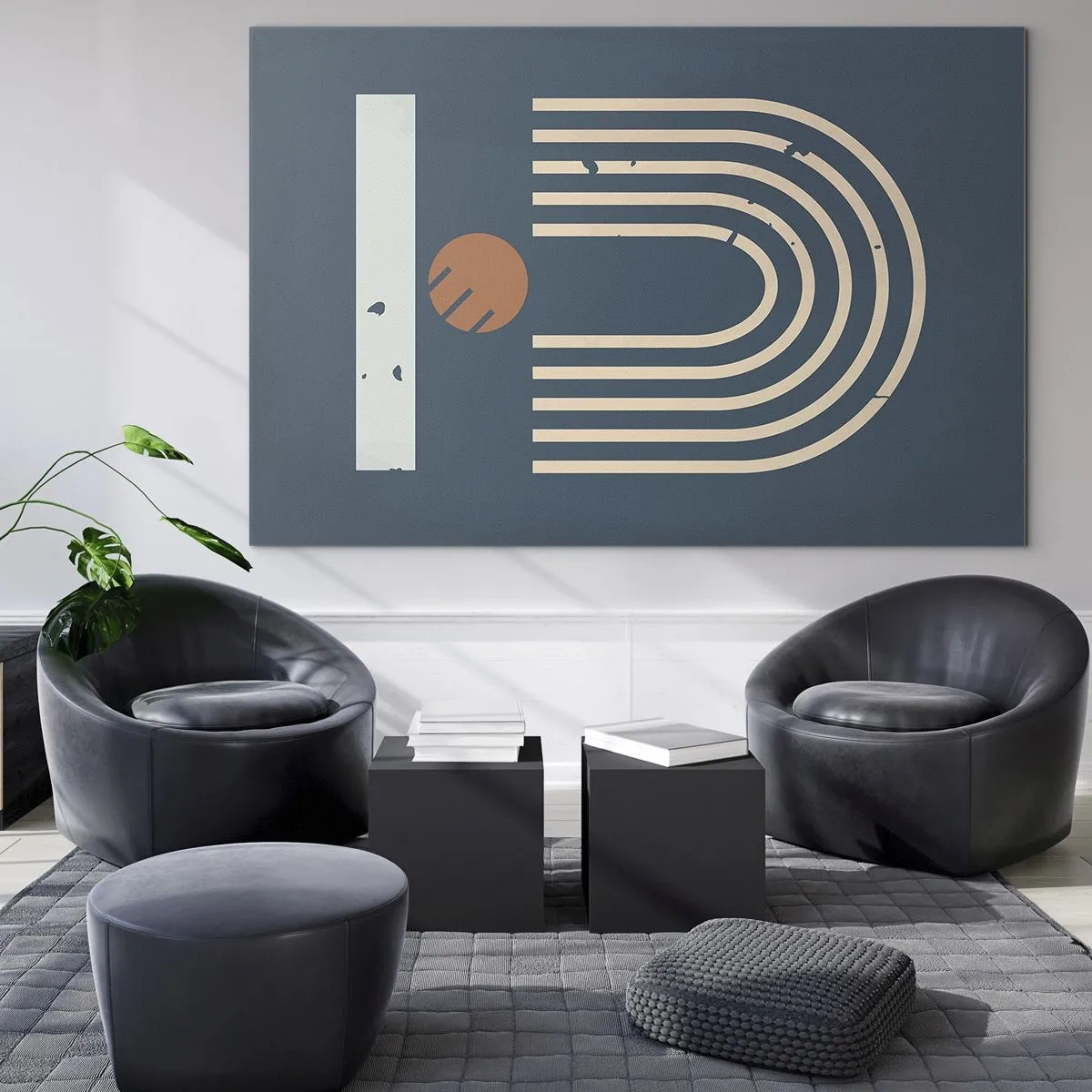 Glass picture - Geometric retro composition on a dark background - 70x50cm - Geometry on Navy Blue - Modern wall decoration for the living room and bedroom ARTTOR