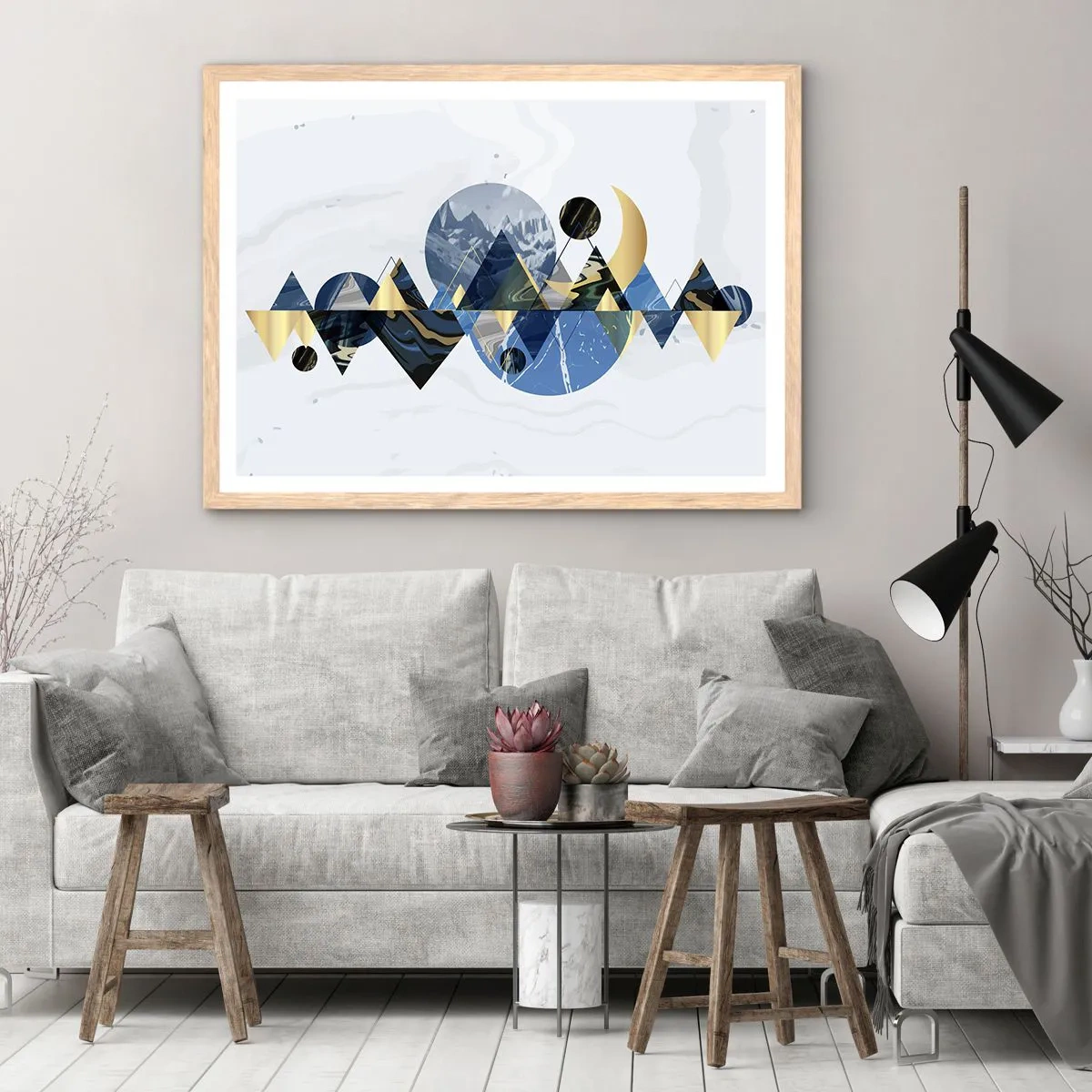Poster in light oak frame - Geometrical Landscape - 100x70 cm