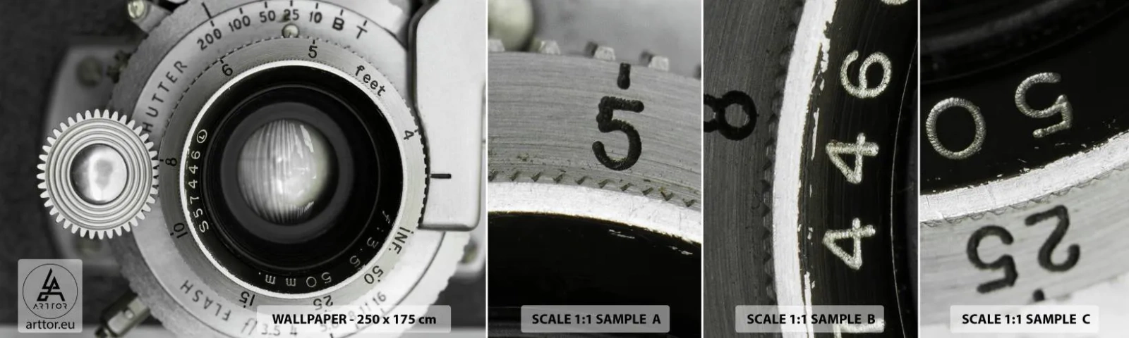 Photo Wallpaper Sample Self-Adhesive Deluxe Sticker - Tale about Hollywood - Camera, Black and white, Vintage - 100x30 cm