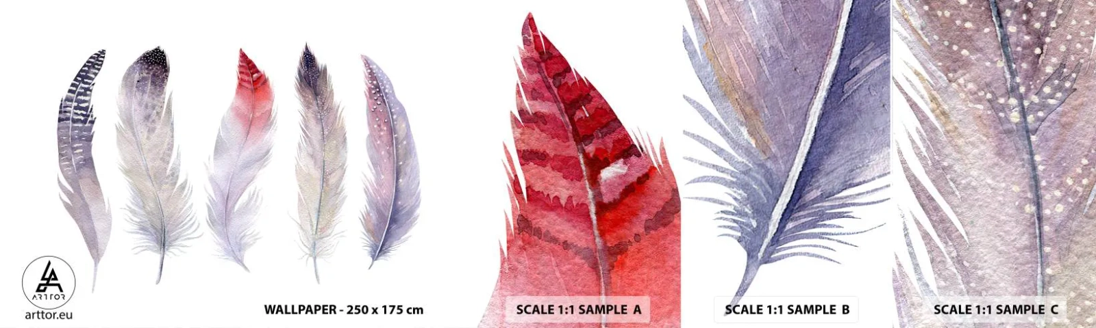 Photo Wallpaper Sample Self-Adhesive Deluxe Sticker - Delicate Like Pink Fog - Bird feather, Boho, Graphics - 100x30 cm