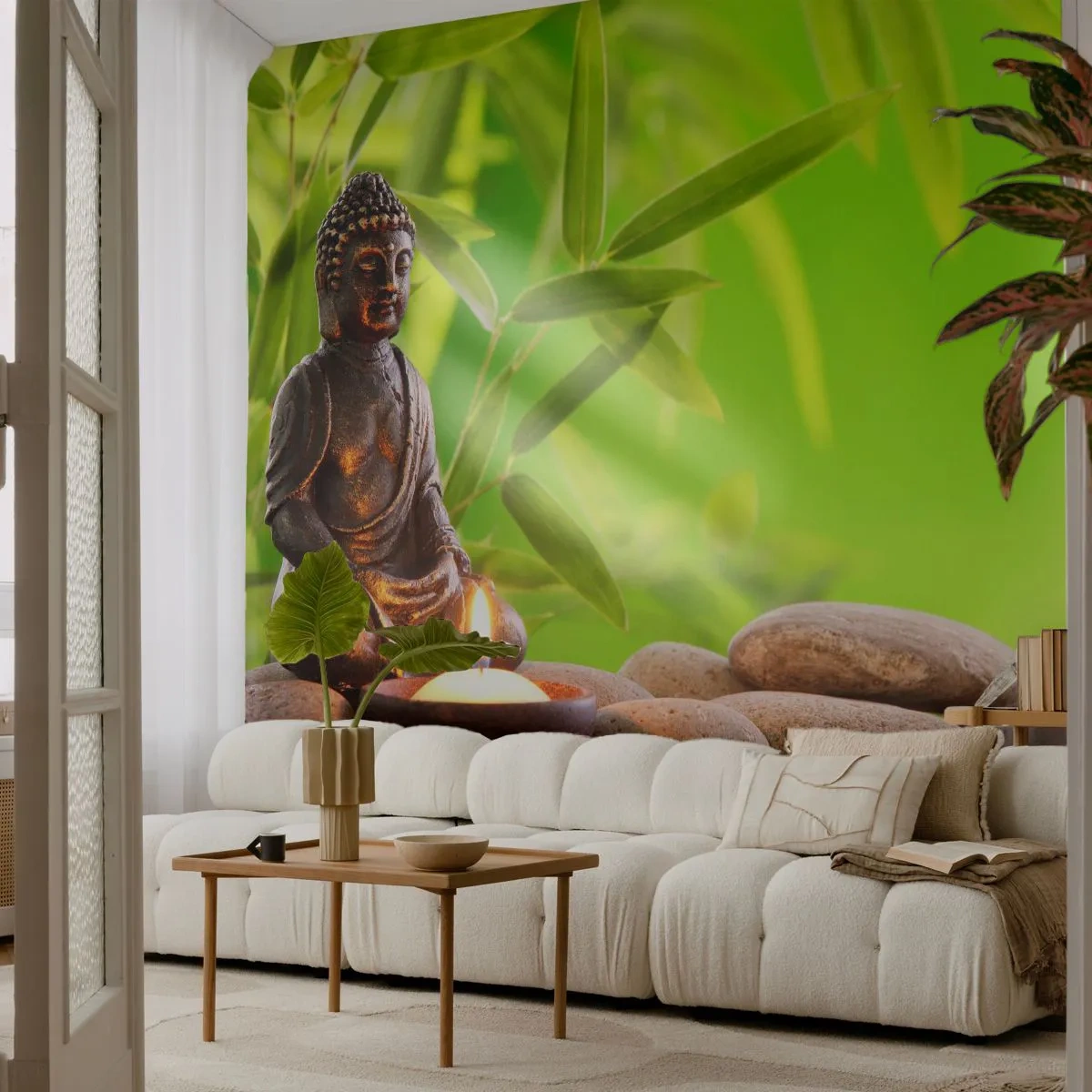 Photo Wallpaper Premium Sand - Life Is Beautiful - Buddha, Bamboo, Spa - 450x315 cm