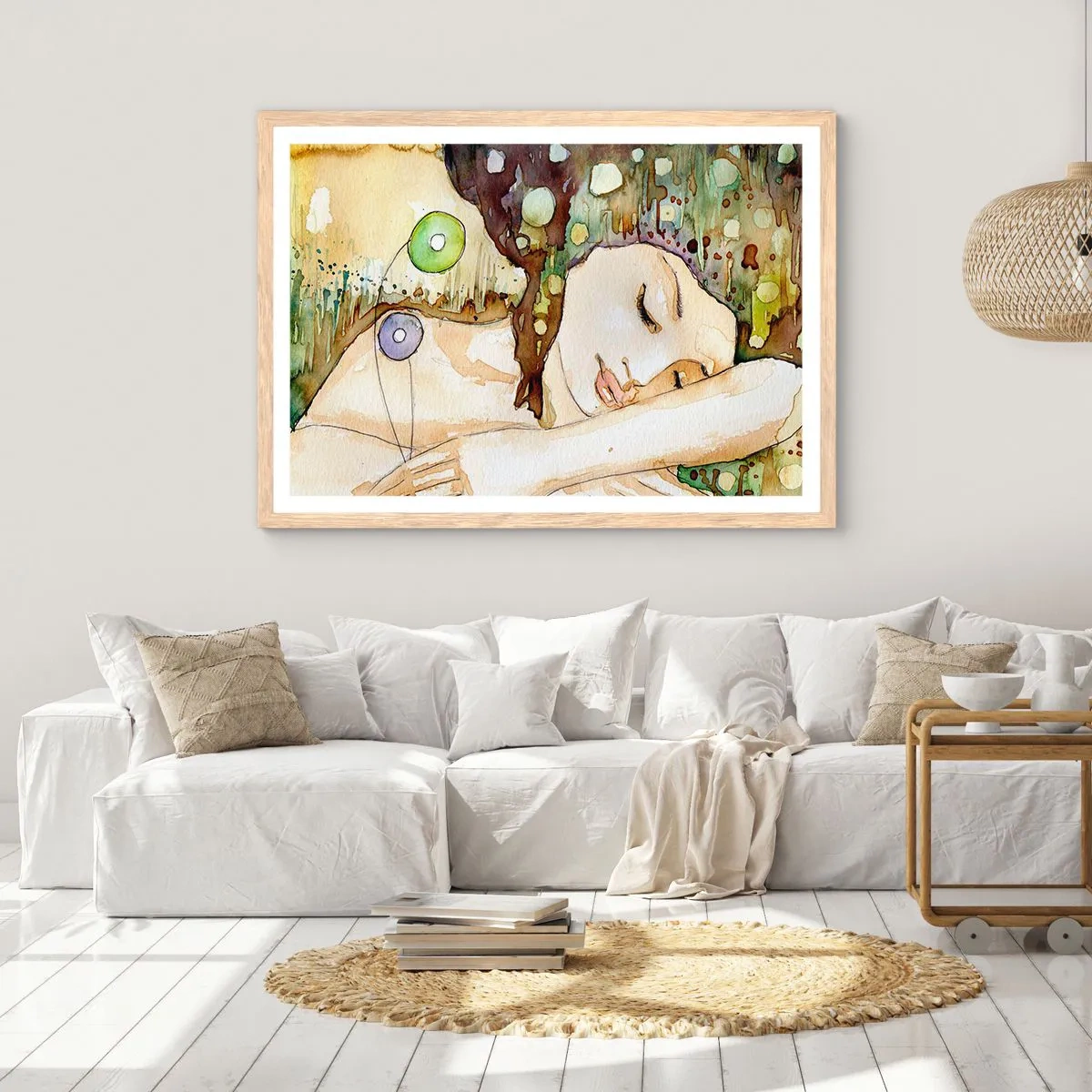 Poster in light oak frame - Emerald and Violet Dream - 50x40 cm