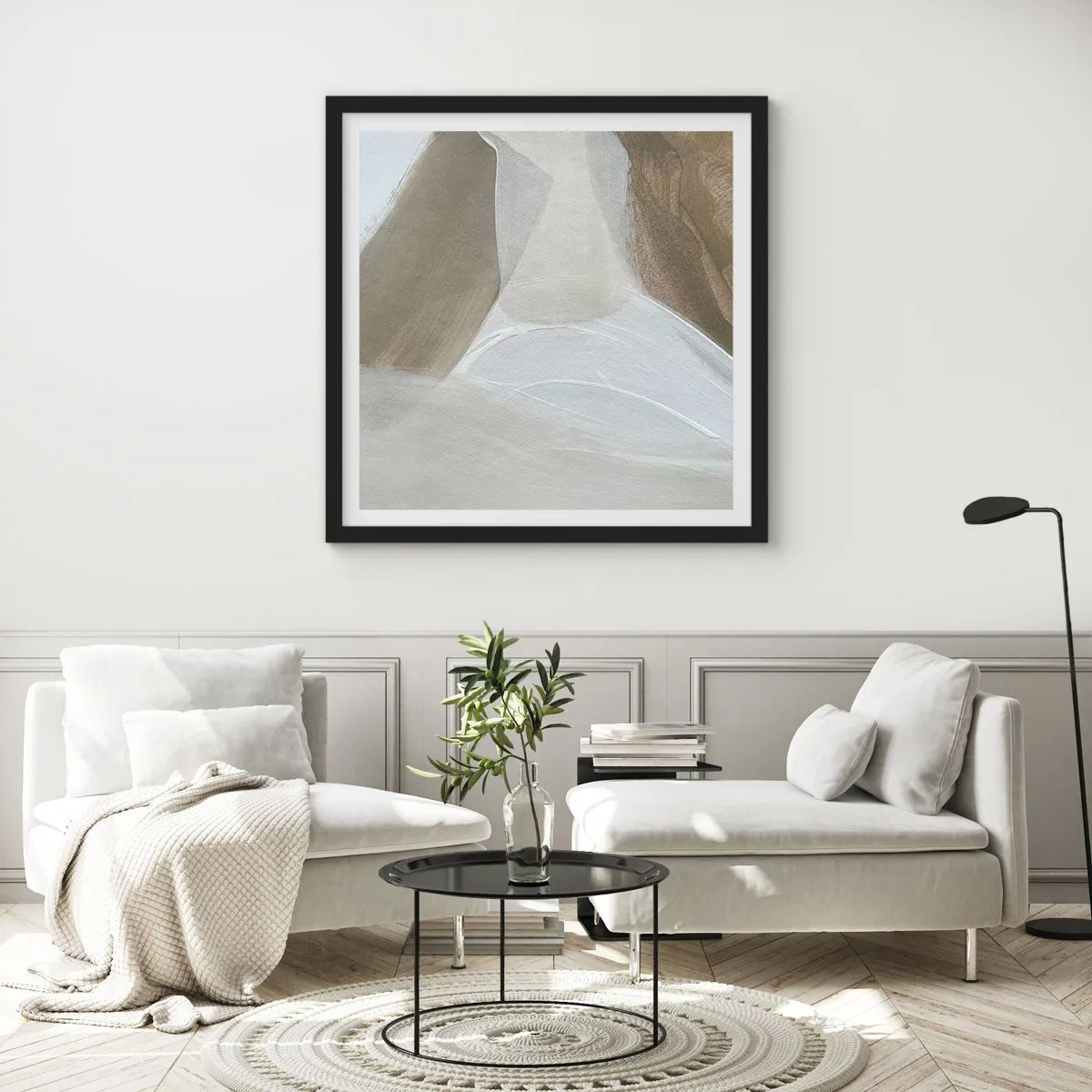 Poster in black frame - Waves of White - 50x50 cm