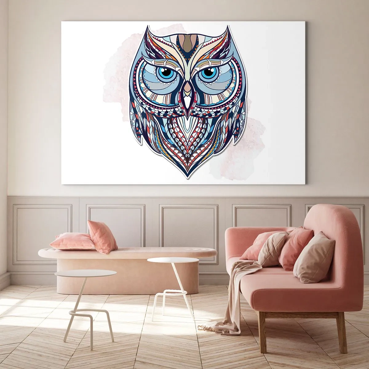 Glass picture - Ornamental Owl - 100x70 cm