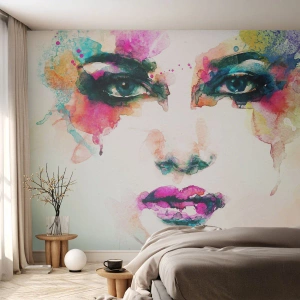 Custom Self-Adhesive Wallpaper Deluxe Sticker - Portrait Painted by a Rainbow - Abstraction, Woman's Face, Piece