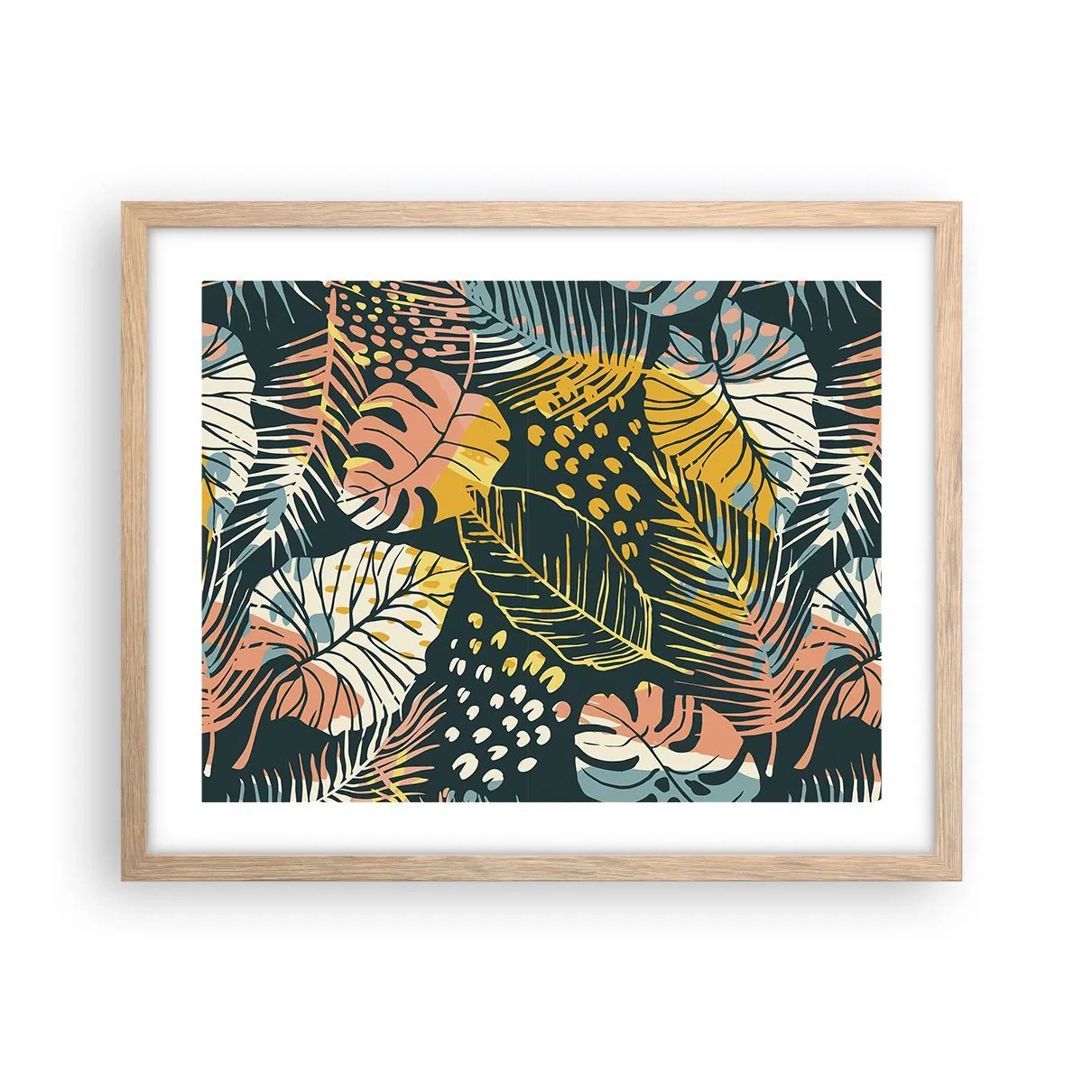 Poster in light oak frame - Leafy Fantasy - 50x40 cm