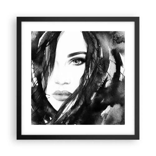 Poster in black frame - Portriat of a Lady in Black and White - 40x40 cm