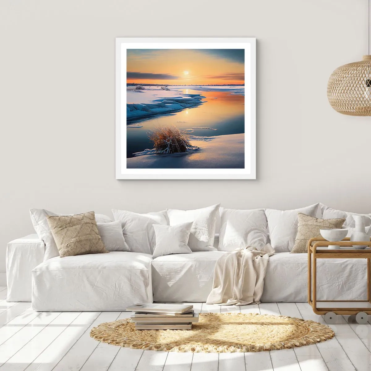 Poster in white frmae - Winter Sunset - 30x30 cm