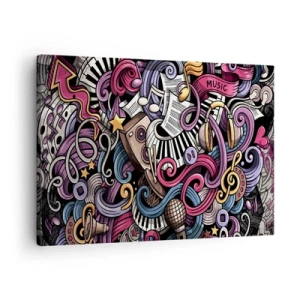 Canvas picture - A musical abstraction full of colorful instruments and notes. - 70x50cm - Complicated Melody - Modern wall decoration for the living room and bedroom ARTTOR