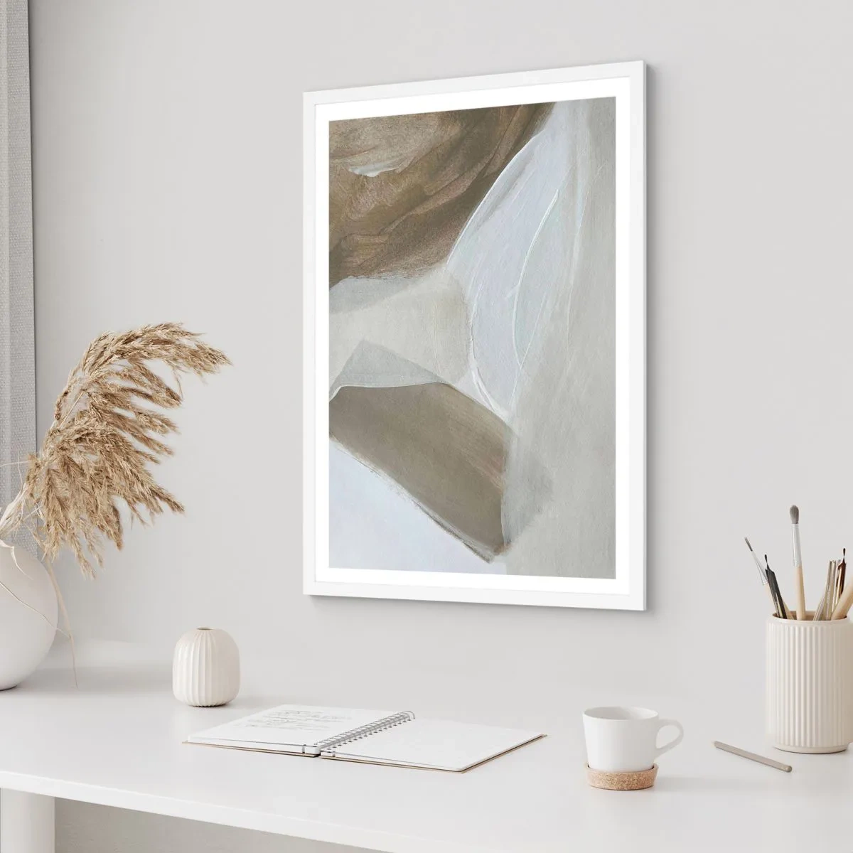 Poster in white frmae - Waves of White - 50x70 cm