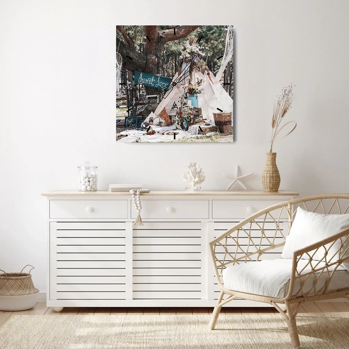 Wall clock - Clock on glass - Make Love… - 40x40 cm