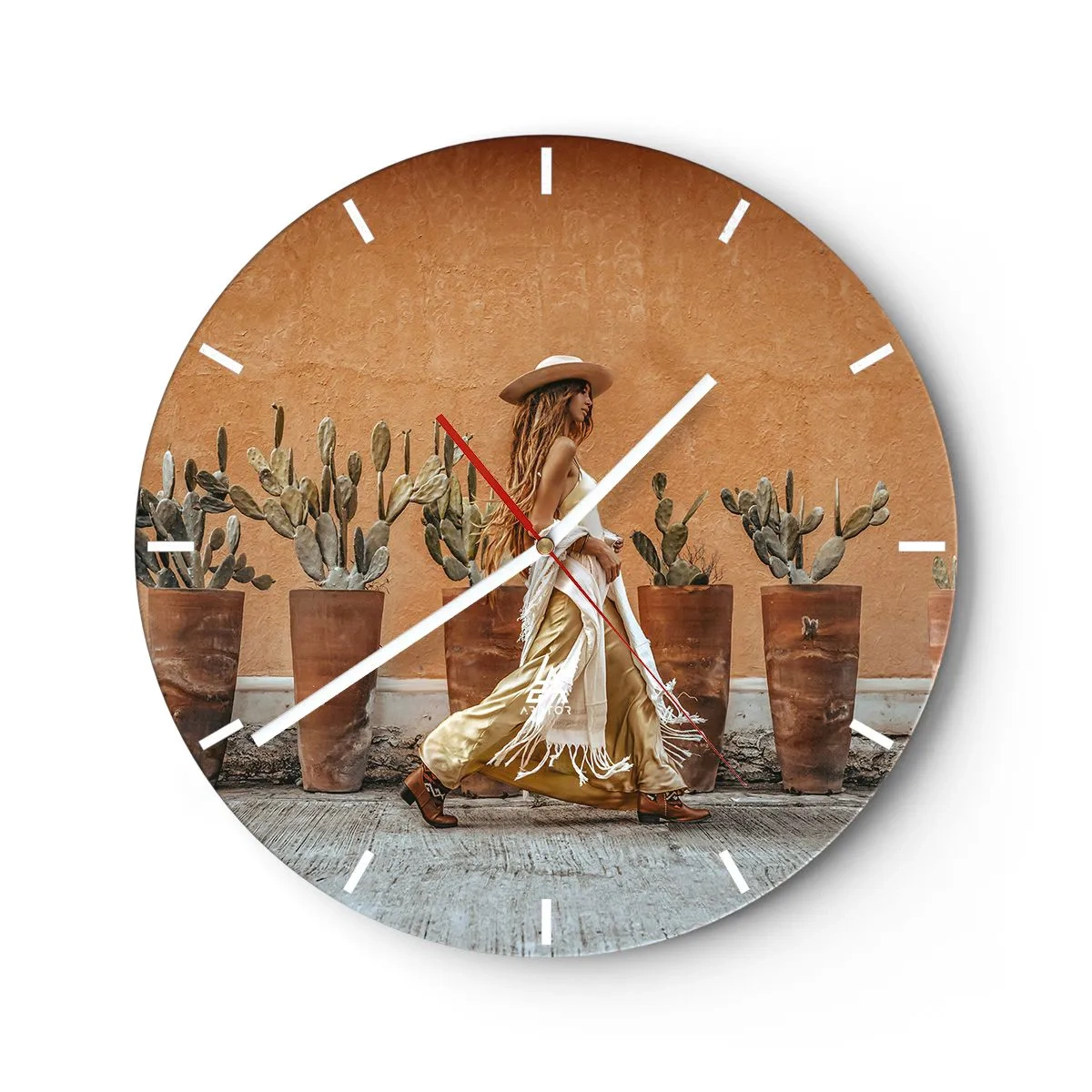 Wall clock - Clock on glass - Hippie Style - 40x40 cm