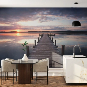 Photo Wallpaper Premium Canvas - Quiet Border of Night and Day - Landscape, Lake, Sunset - 200x140 cm