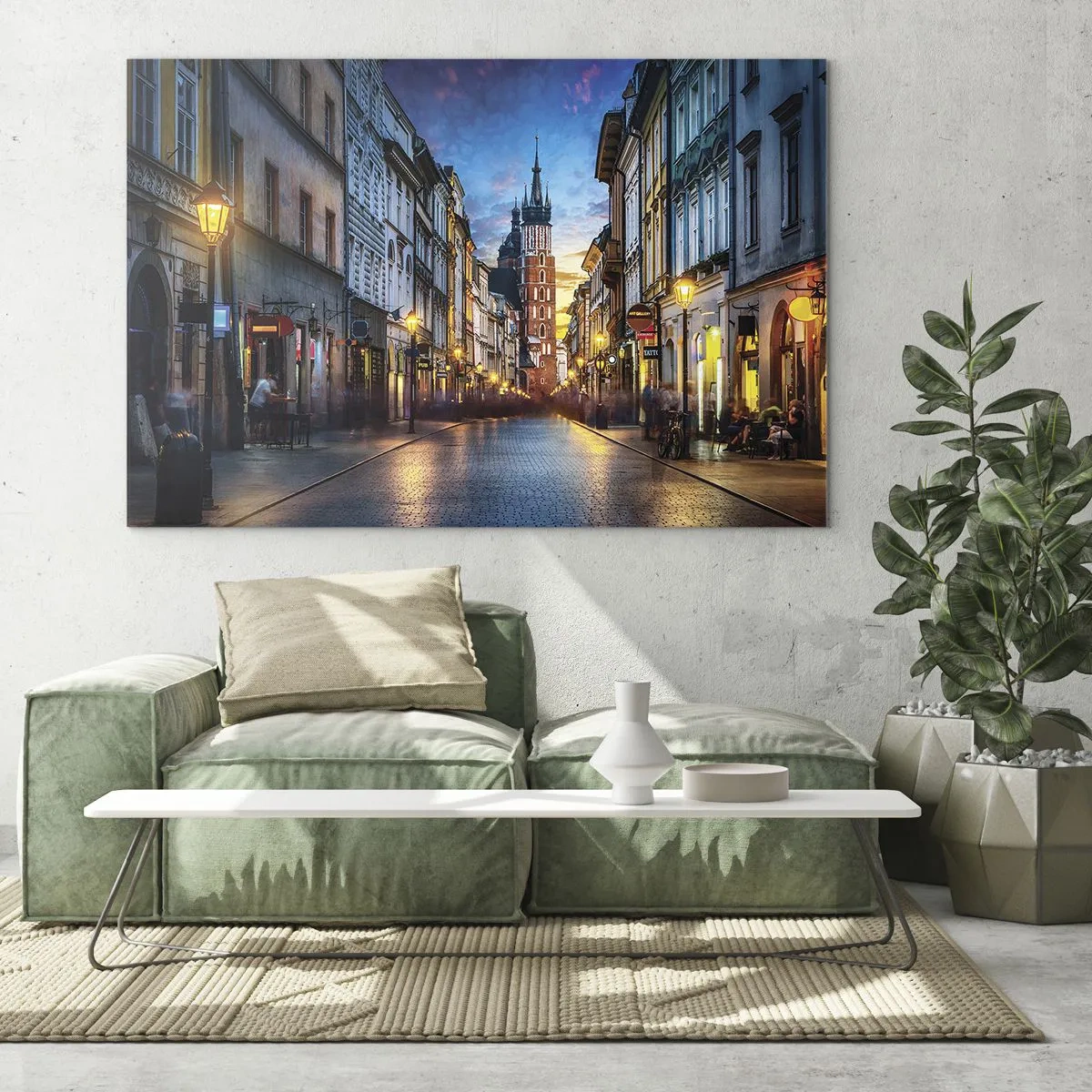 Glass picture - Evening view of the old town with the church in the background - 70x50cm - Charm of Cracow - Modern wall decoration for the living room and bedroom ARTTOR