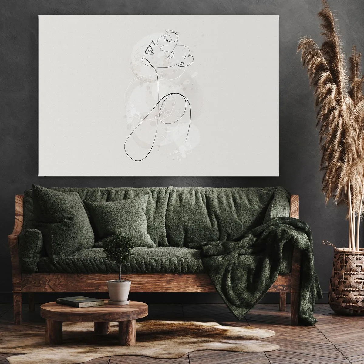 Canvas picture - Minimalist face contour with a flower on a light background - 70x50cm - Spiral of Beauty - Modern wall decoration for the living room and bedroom ARTTOR