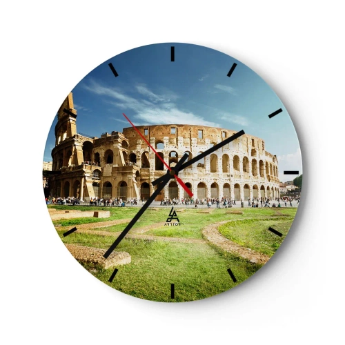 Wall clock - Clock on glass - The Colosseum in Rome in the sunshine - 30x30cm - You Can Hear The Sound of Guns - Modern wall decoration for the living room, kitchen, and bedroom ARTTOR