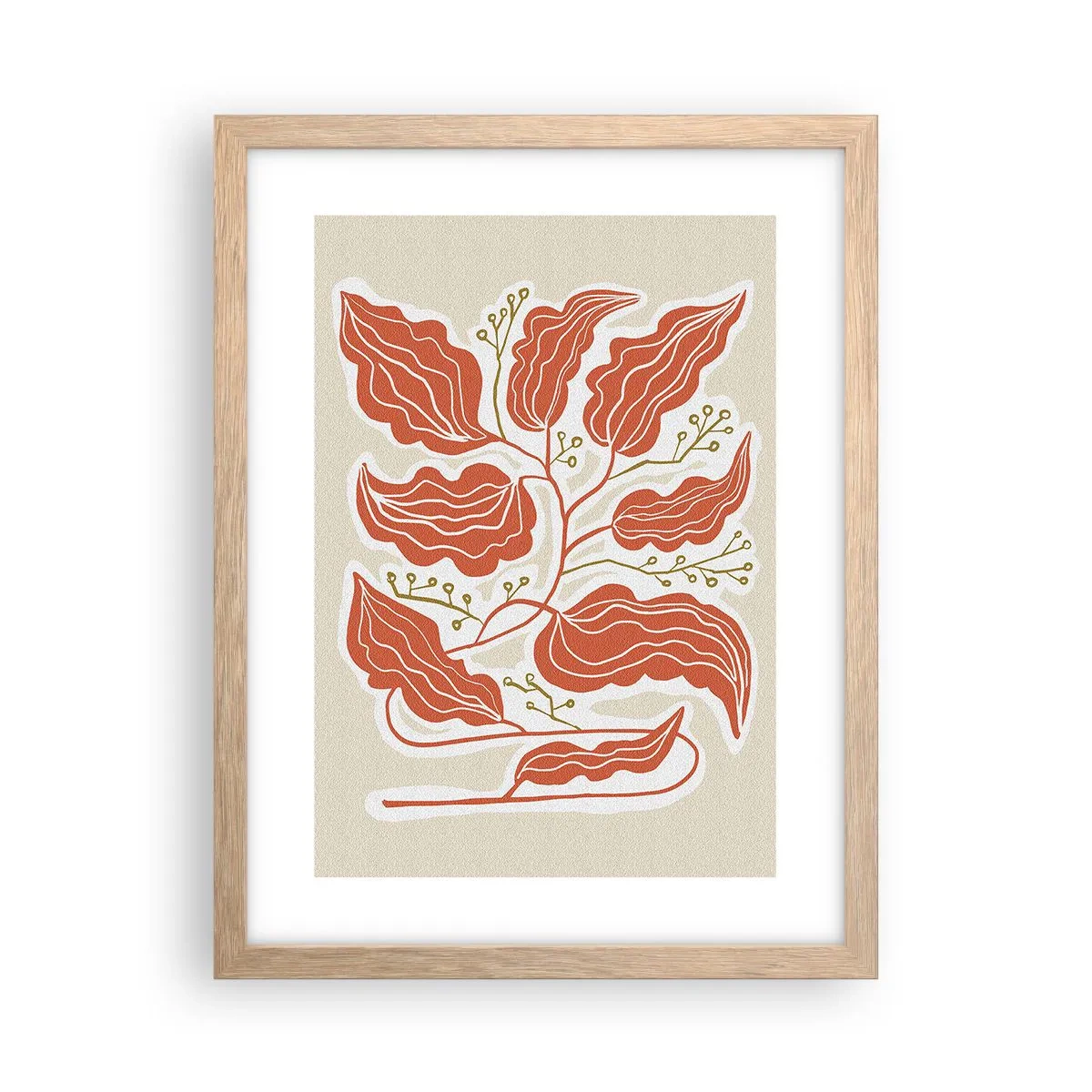 Poster in light oak frame - Folk and Coral - 30x40 cm