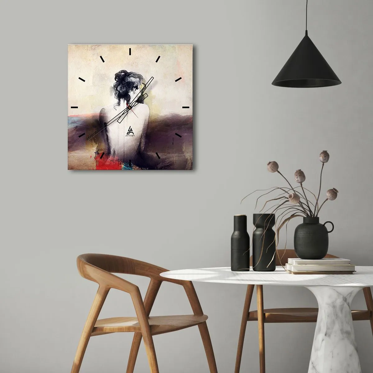 Wall clock - Clock on glass - Gentle Lines, Oval Shapes - 30x30 cm