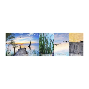Photo Wallpaper Sample Self-Adhesive Deluxe Sticker - Good Evening - Landscape, Lake, Wooden Bridge - 100x30 cm