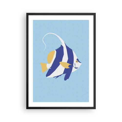 Poster in black frame - A minimalist graphic of an exotic fish on a blue background. - 50x70cm - Miss of Tropical Waters - Modern wall decoration for the living room and bedroom ARTTOR