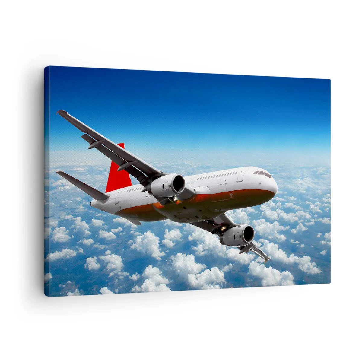 Canvas picture - A passenger plane flying above the clouds against a blue sky. - 70x50cm - Leave Everything Behind - Modern wall decoration for the living room and bedroom ARTTOR