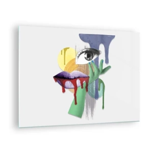 Glass picture - Abstract composition with eye, mouth and colors - 70x50cm - Deconstructed Portrait - Modern wall decoration for the living room and bedroom ARTTOR