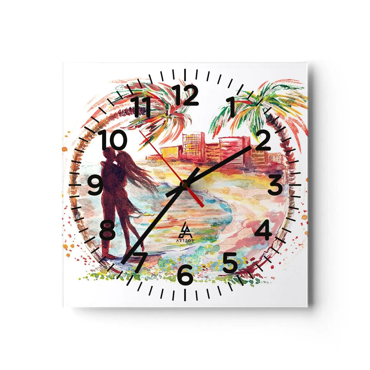 Wall clock - Clock on glass - Romantic Holiday - 30x30 cm