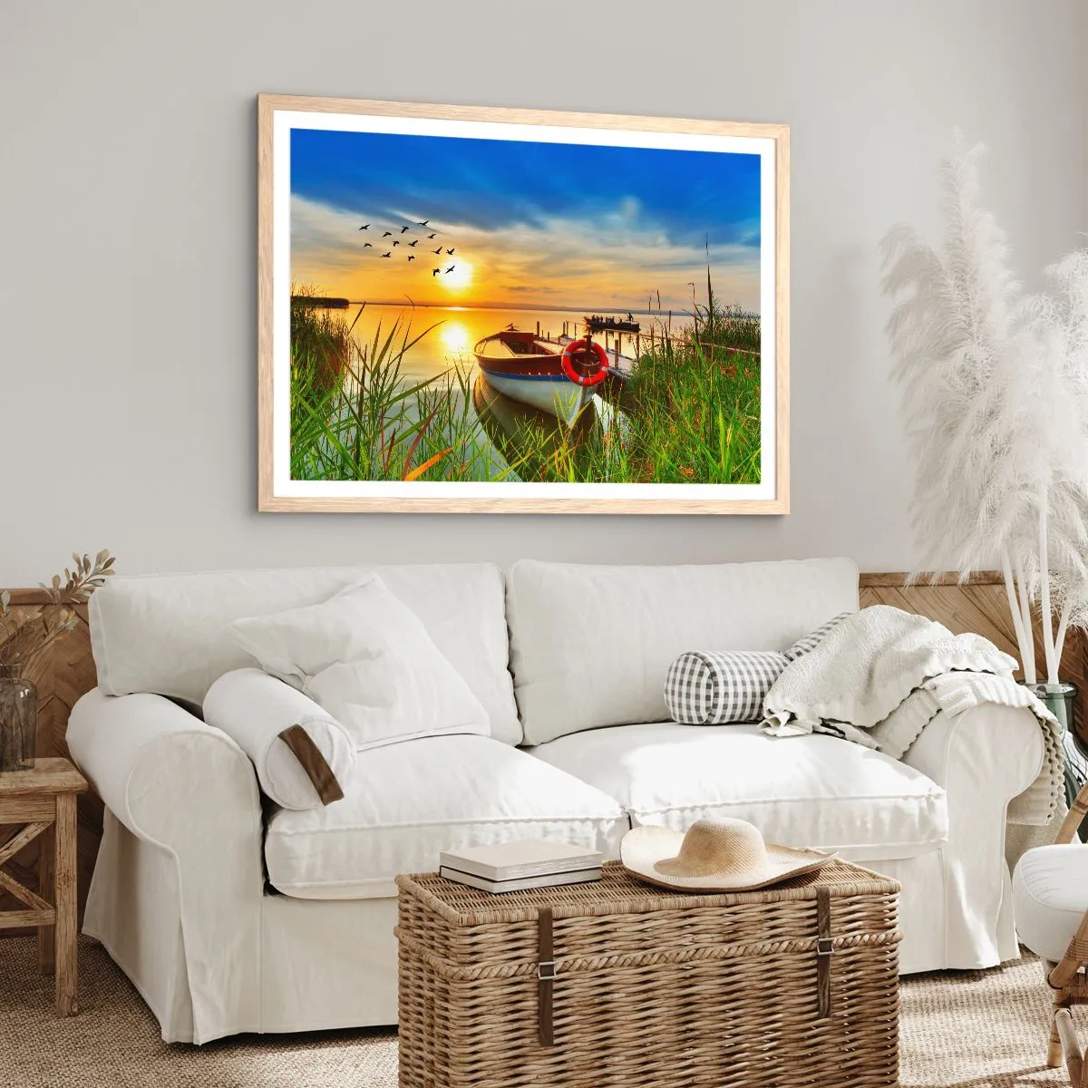 Poster in light oak frame - Cormorants Are Flying Away - 91x61 cm