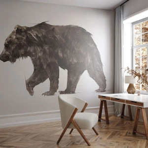 Photo Wallpaper Standard Eco - Artistic graphic of a bear on a white background - 100x70cm - I Always Wear Real Fur! - Modern wall decoration for the living room and bedroom ARTTOR