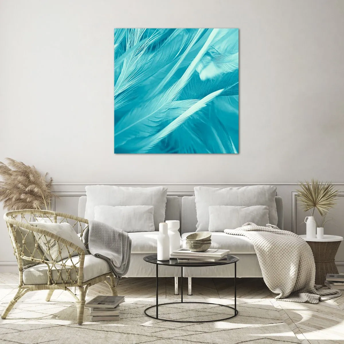 Glass picture - Drowning in Feathers - 60x60 cm
