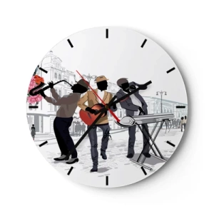 Wall clock - Clock on glass - Street Music - 40x40 cm