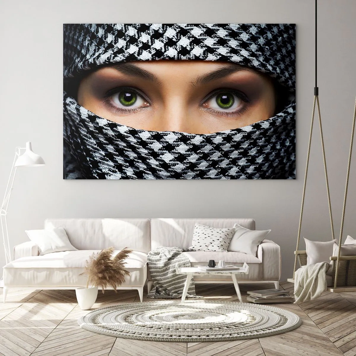 Glass picture - Portrait of Head-scarfed Beauty - 120x80 cm