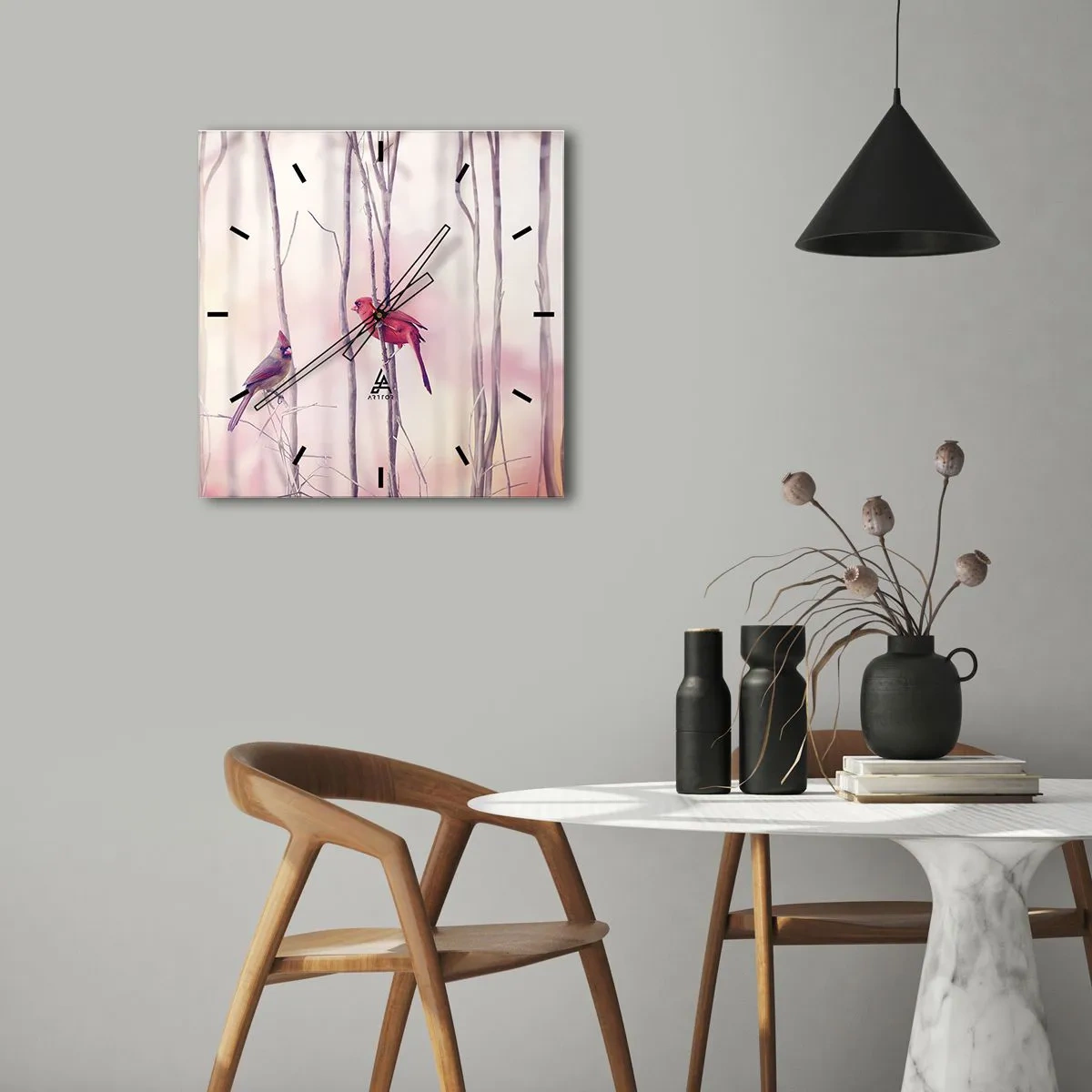 Wall clock - Clock on glass - Tale of a Pink Forest - 40x40 cm