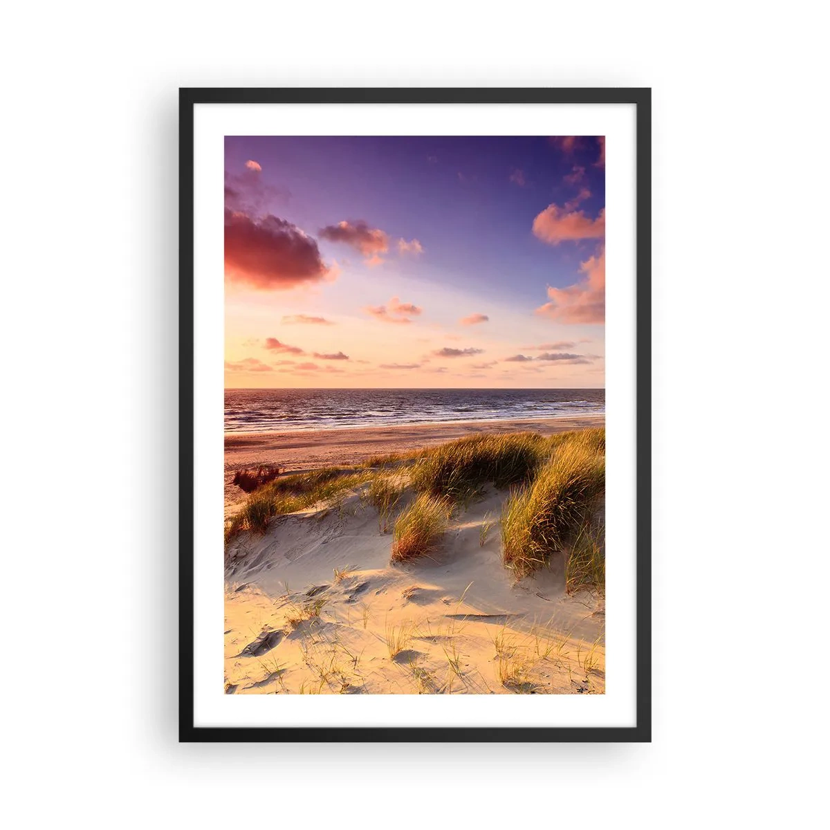 Poster in black frame - Beach with dunes and the setting sun - 50x70cm - Air Smells of Summer - Modern wall decoration for the living room and bedroom ARTTOR