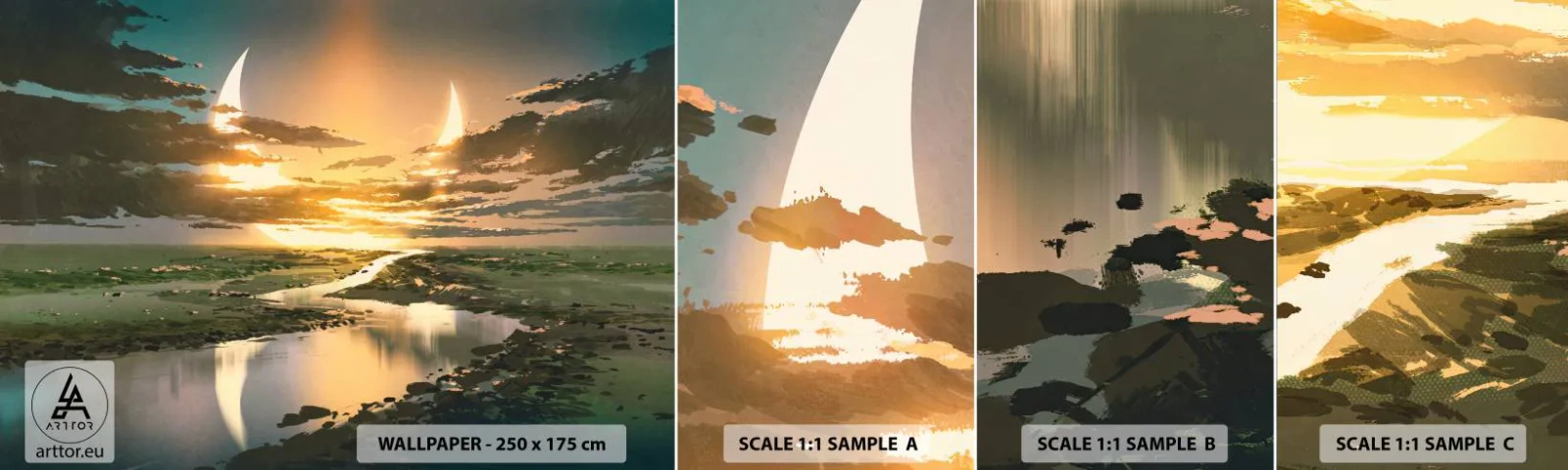 Photo Wallpaper Sample Standard Eco - Somewhere in a Distant Galaxy - Landscape, Moon, Fantasy - 100x30 cm