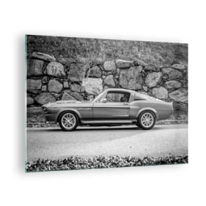 Glass picture - A classic car against a stone wall - 70x50cm - Legend of the 60-ies - Modern wall decoration for the living room and bedroom ARTTOR
