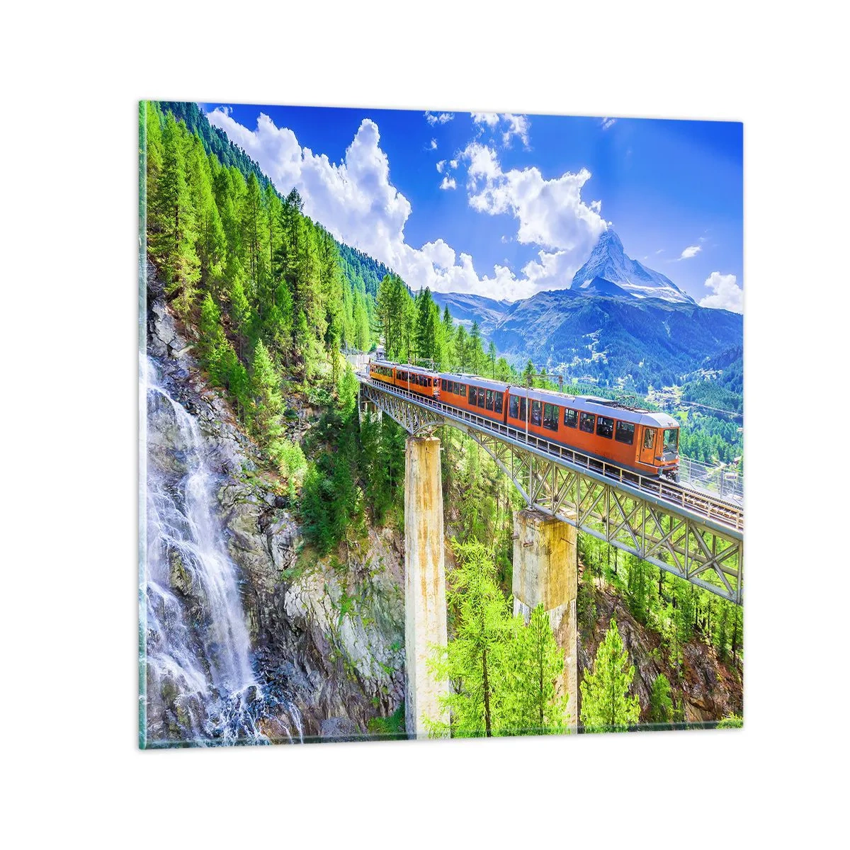 Glass picture - Train Through the Alps - 70x70 cm