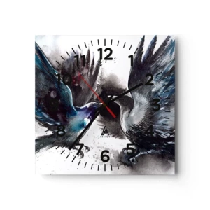 Wall clock - Clock on glass - Two Crows - 40x40 cm
