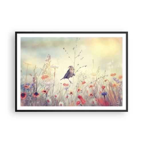 Poster in black frame - Bird Portrait with a Meadow in the Background - 100x70 cm
