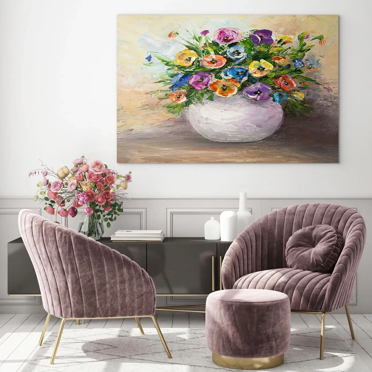 Glass picture - Still Life with White Vase - 100x70 cm