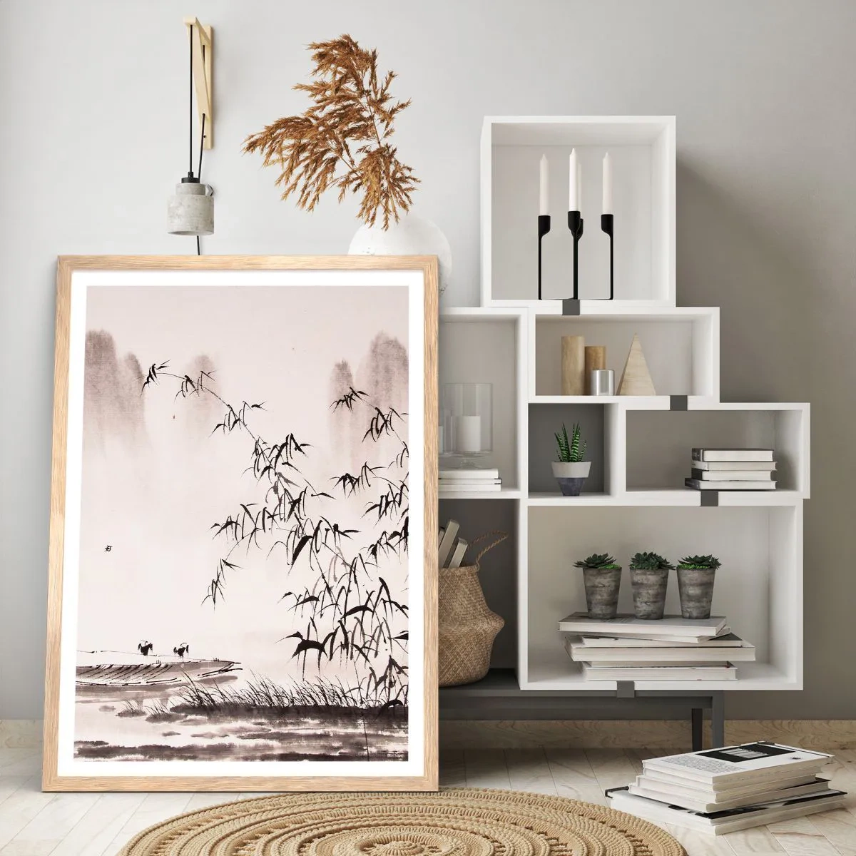Poster in light oak frame - Quiet As a Rice Field - 70x100 cm
