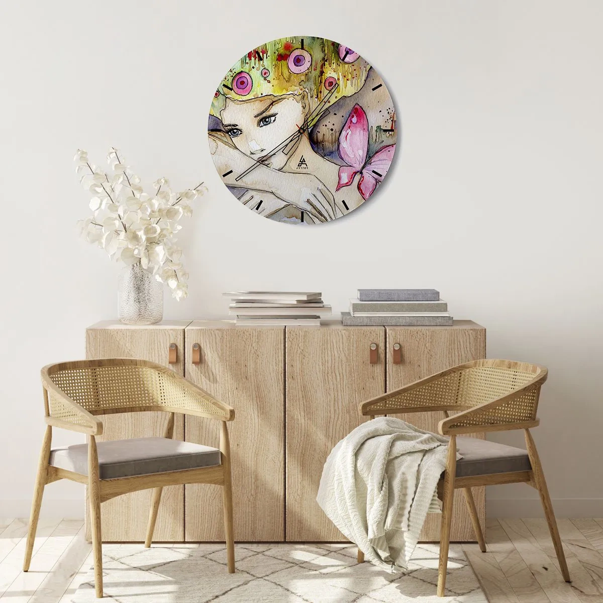 Wall clock - Clock on glass - Butterfly Princess - 30x30 cm