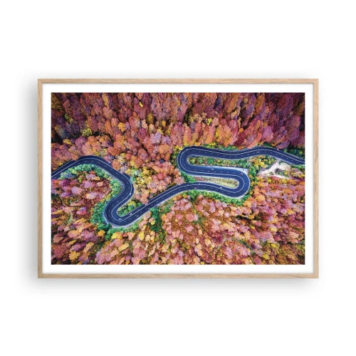 Poster in light oak frame - Winding Path through a Forest - 100x70 cm