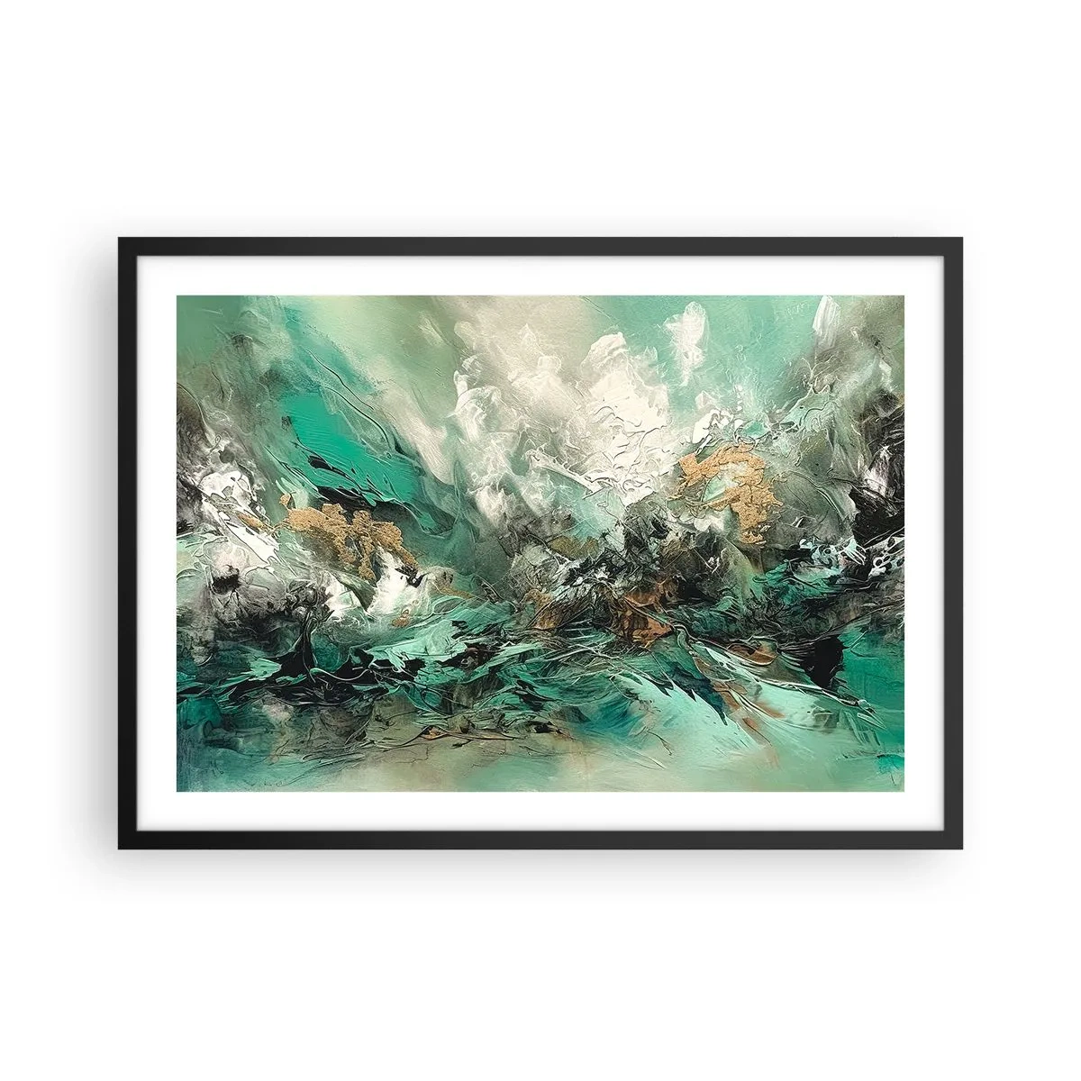 Poster in black frame - Emerald and Black Lump - 70x50 cm