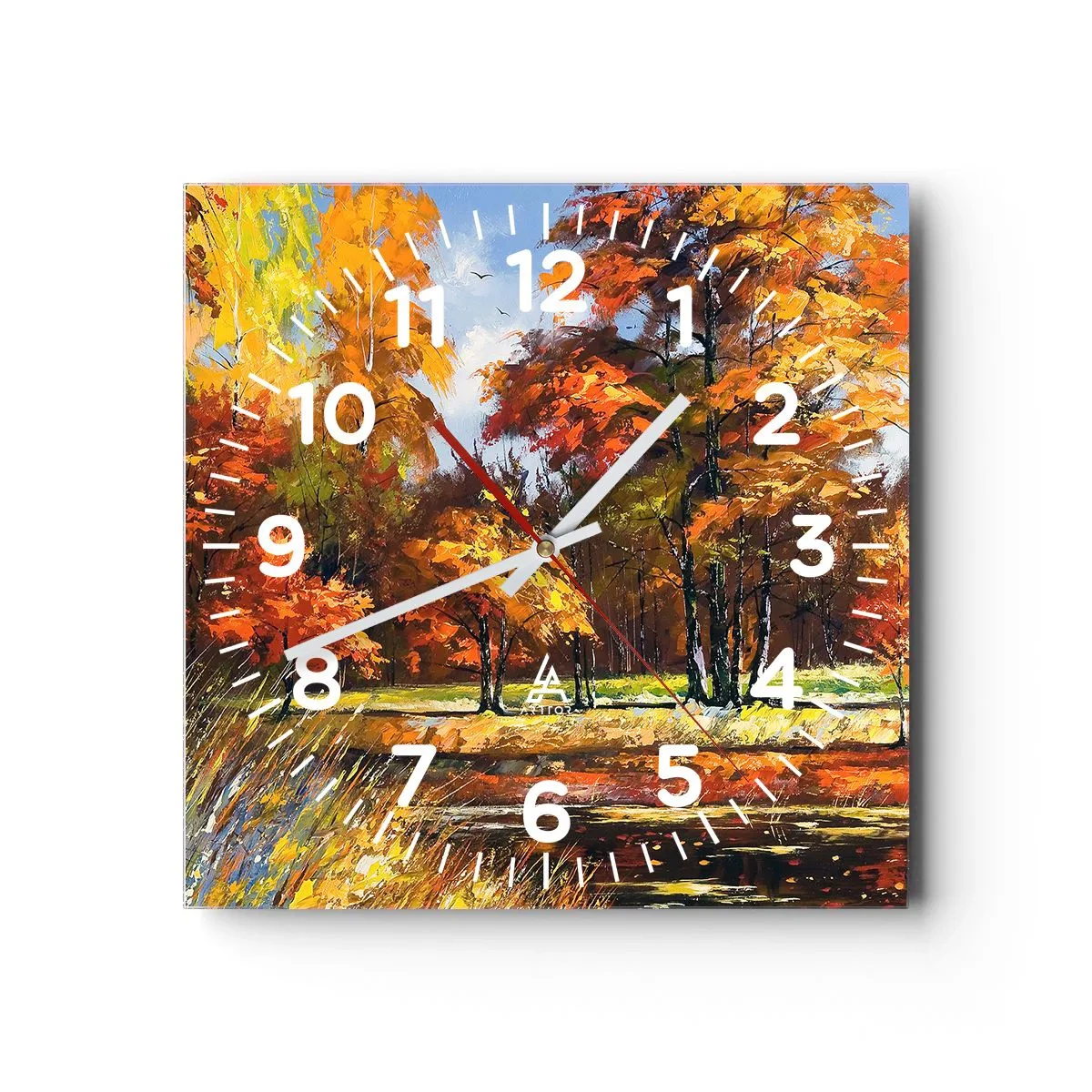 Wall clock - Clock on glass - Landscape in Gold and Brown - 40x40 cm