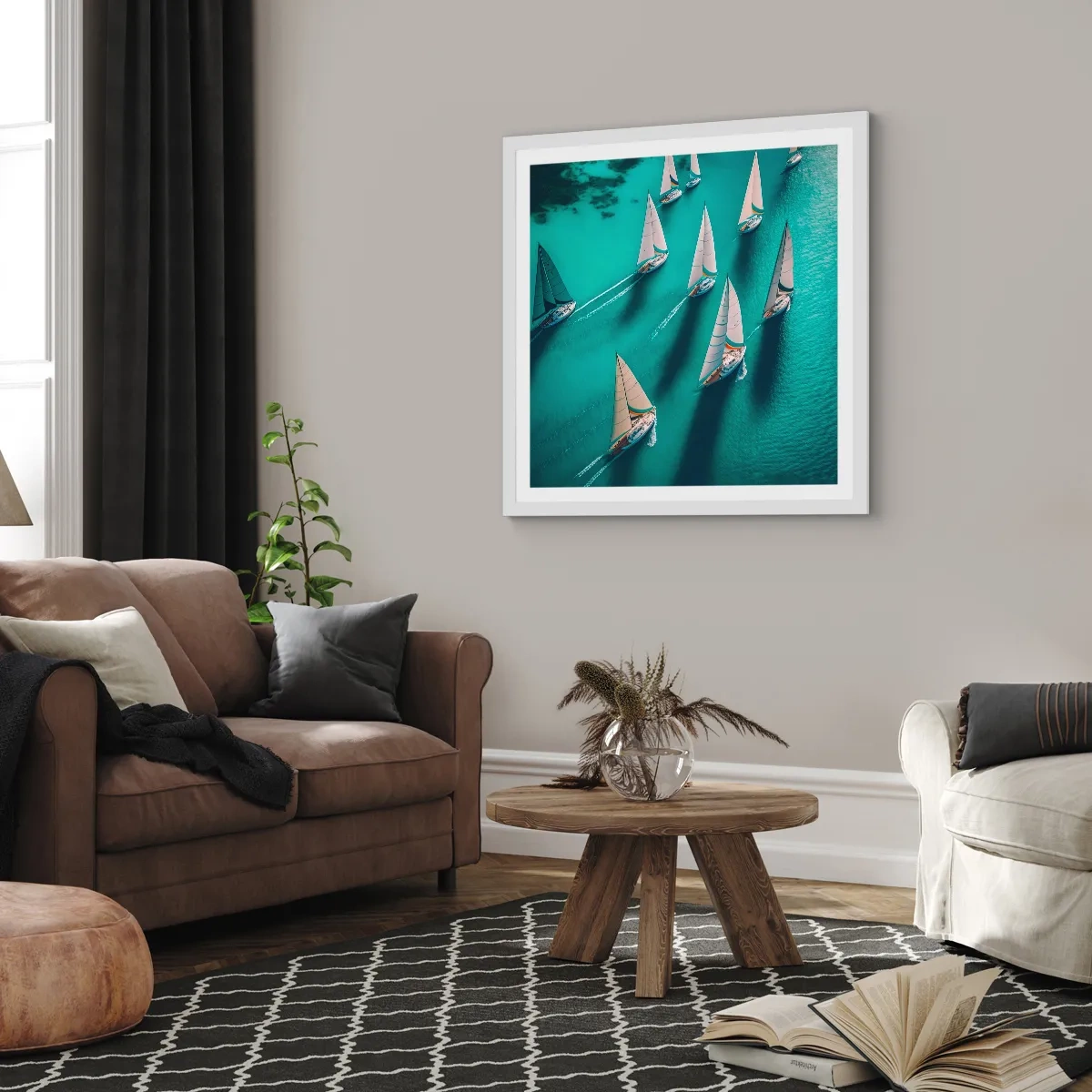 Poster in white frmae - Competing with the Wind - 30x30 cm