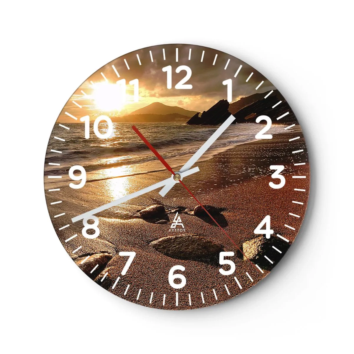 Wall clock - Clock on glass - Follow the Sun towards Hills - 30x30 cm