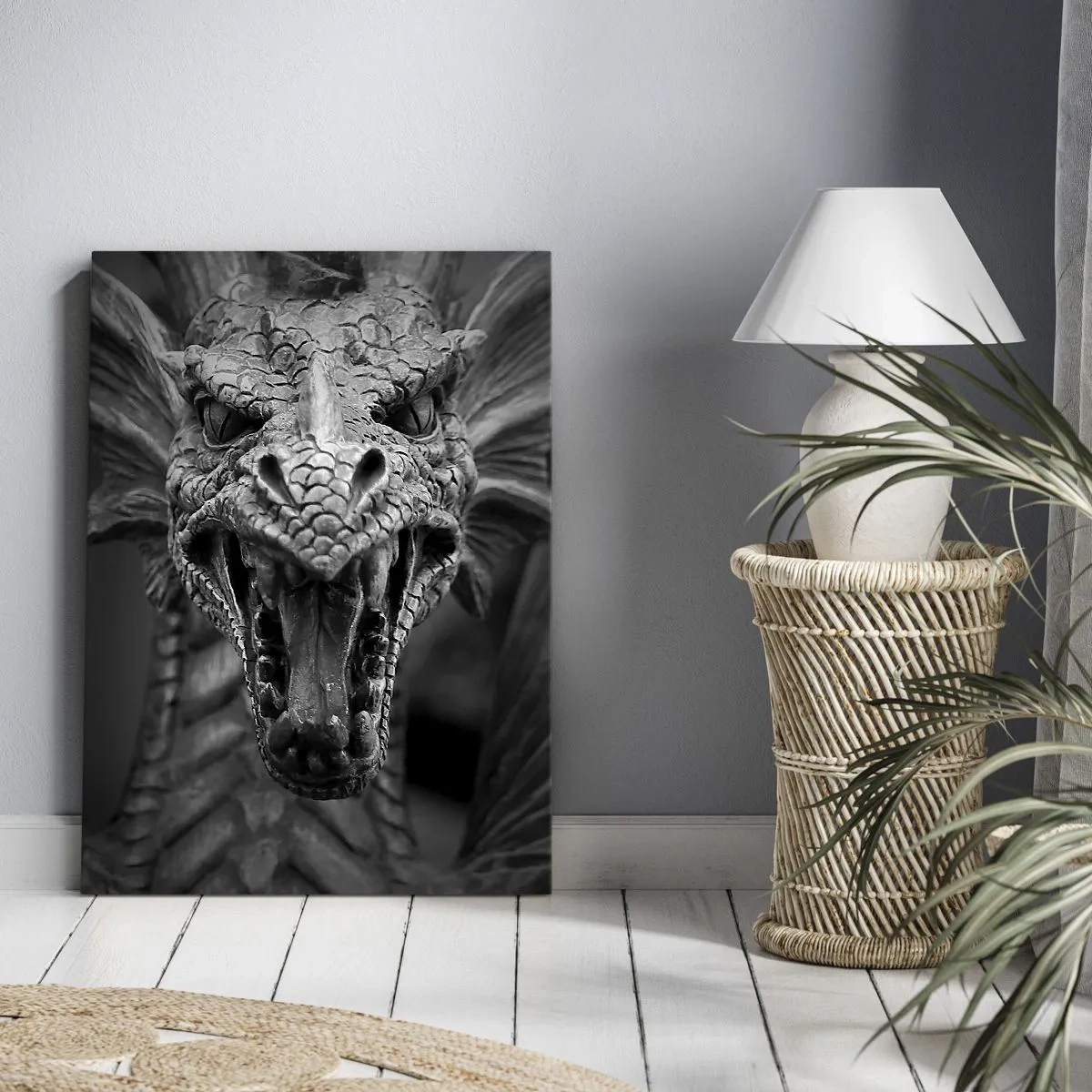 Canvas picture - Fairytale Dragon in Grey - 70x100 cm