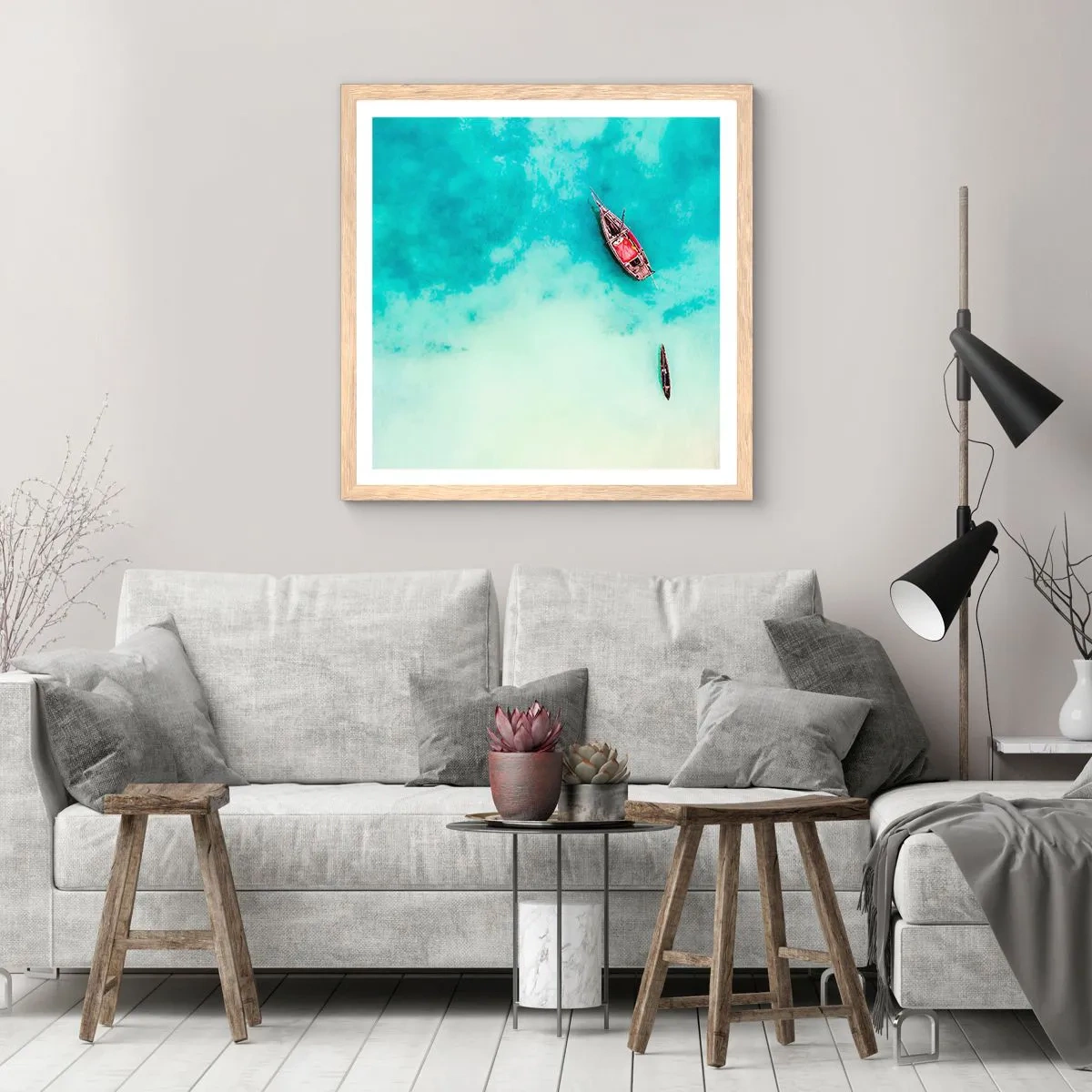 Poster in light oak frame - On the Beaches of Zanzibar, When the Tide Is High - 50x50 cm